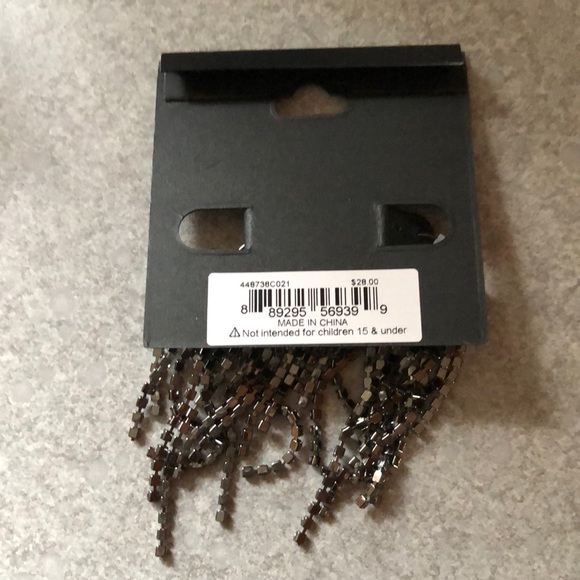 Steve Madden Gunmetal Tone V Drop Earrings With Crystal Fringe Accents NWT - Picture 9 of 10